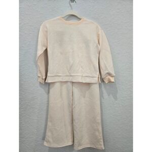 PatPat Girls Cream Quilted Geometric Sweatshirt and Wide Leg Pants Set 7-8Y